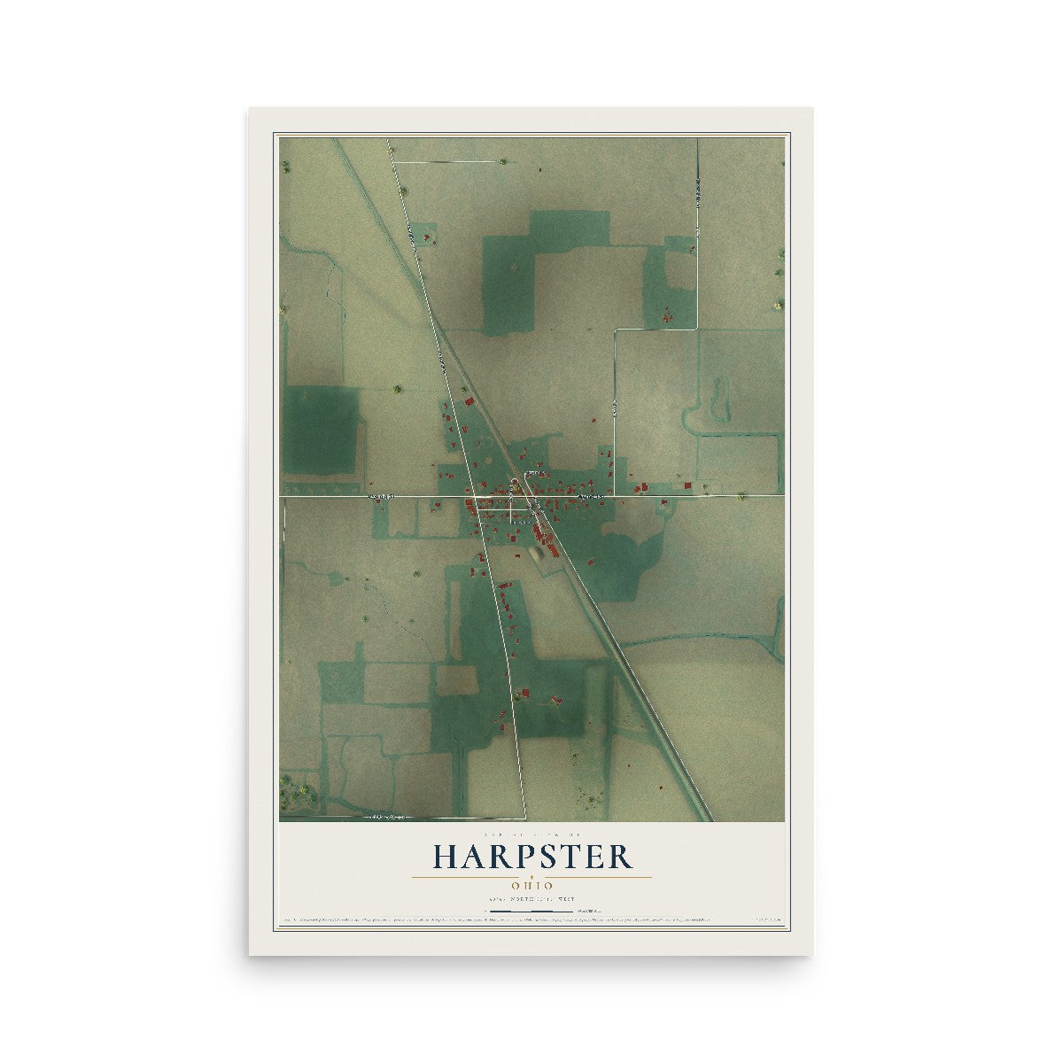 Map of Harpster, Ohio, 12 x 18 inch unframed archival matte print