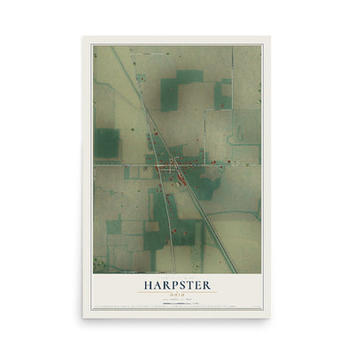 Map of Harpster, Ohio, 12 x 18 inch unframed archival matte print