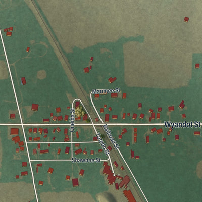 Close-up of the map of Harpster, Ohio print showing street and building detail