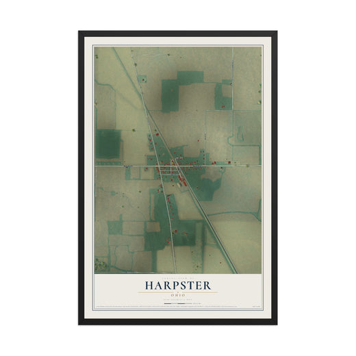 Map of Harpster, Ohio, 12 x 18 inch print in a black wood frame