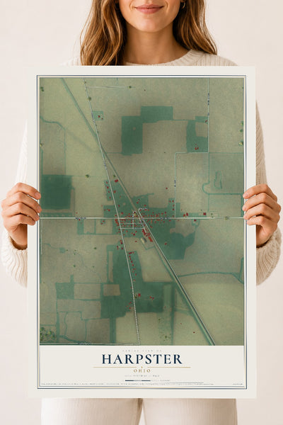 Map of Harpster, Ohio, 18 x 24 inch unframed archival matte print