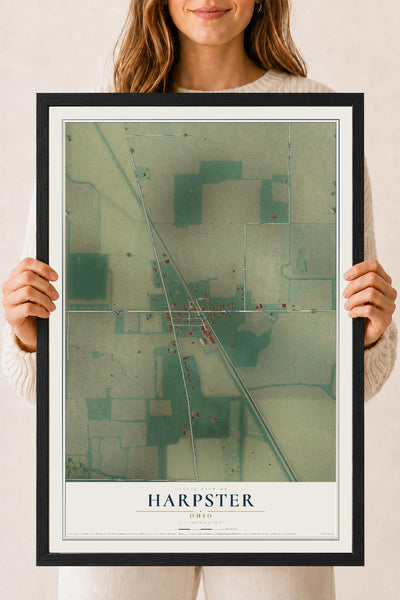 Map of Harpster, Ohio, 18 x 24 inch print in a black wood frame