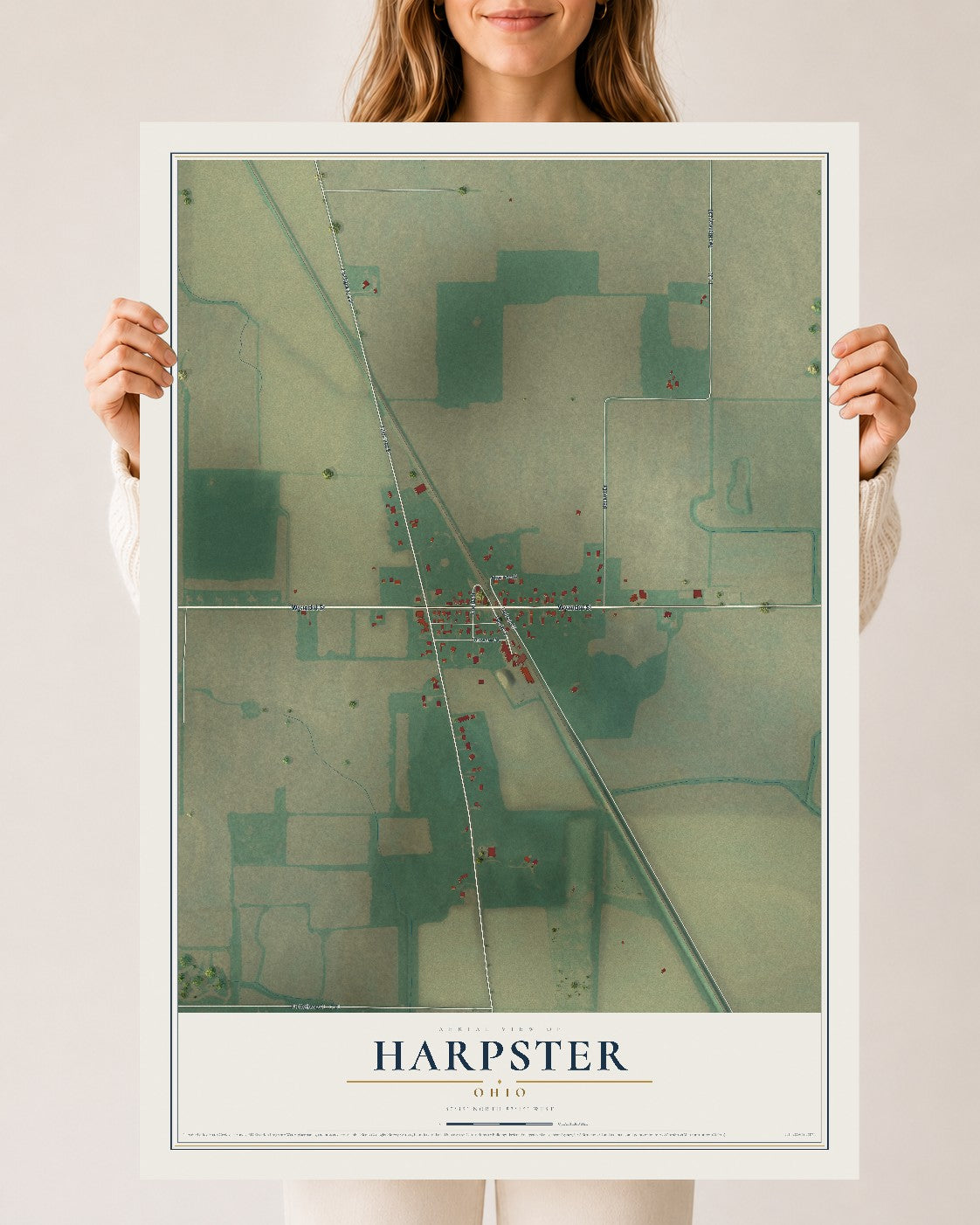 Map of Harpster, Ohio, 24 x 36 inch unframed archival matte print
