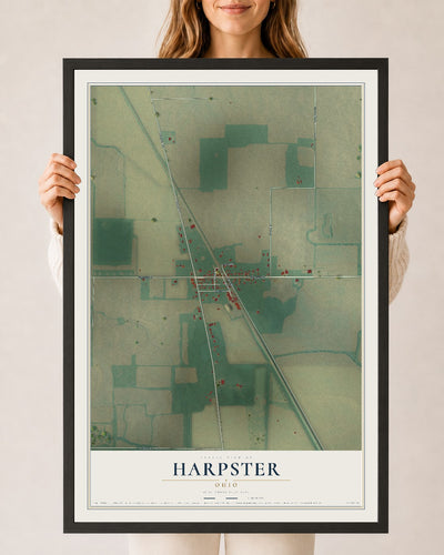 Map of Harpster, Ohio, 24 x 36 inch print in a black wood frame
