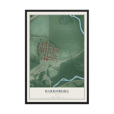 Map of Harrisburg, Ohio, 12 x 18 inch print in a black wood frame