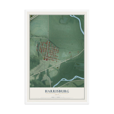 Map of Harrisburg, Ohio, 12 x 18 inch print in a white wood frame