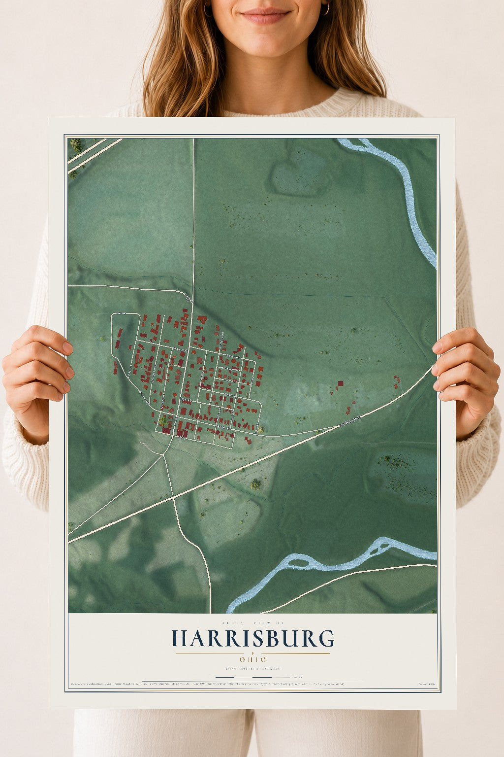 Map of Harrisburg, Ohio, 18 x 24 inch unframed archival matte print