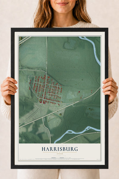 Map of Harrisburg, Ohio, 18 x 24 inch print in a black wood frame