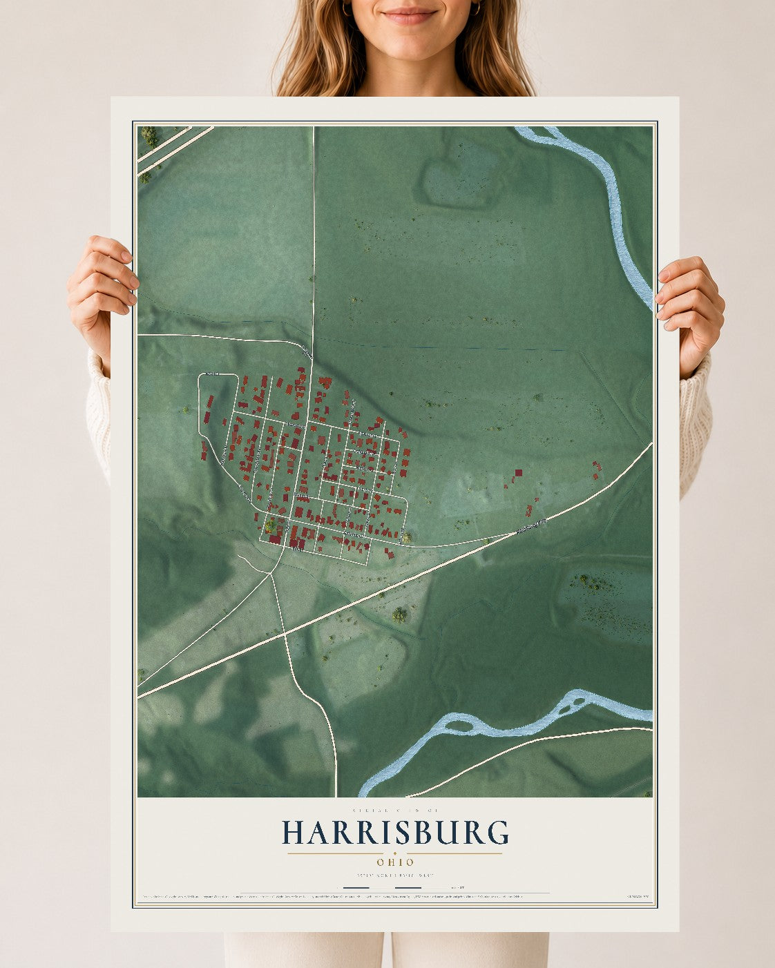 Map of Harrisburg, Ohio, 24 x 36 inch unframed archival matte print