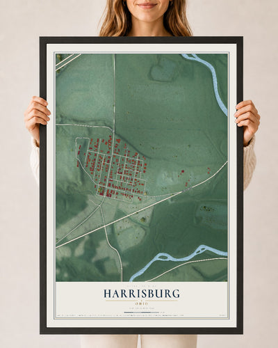Map of Harrisburg, Ohio, 24 x 36 inch print in a black wood frame