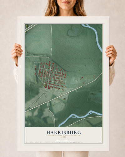 Map of Harrisburg, Ohio, 24 x 36 inch print in a white wood frame