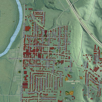 Second close-up of the map of Harrison, Ohio print showing more streets and buildings