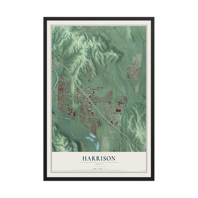 Map of Harrison, Ohio, 12 x 18 inch print in a black wood frame