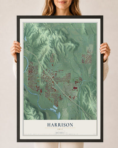 Map of Harrison, Ohio, 24 x 36 inch print in a black wood frame