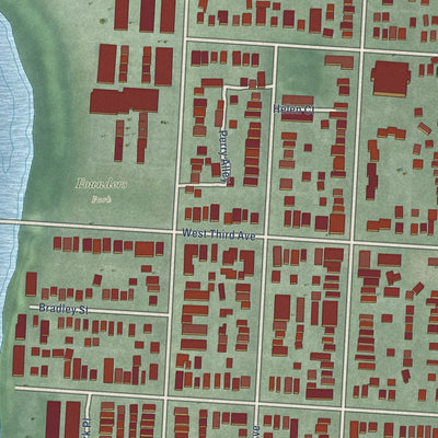Close-up of the map of Harrison West, Ohio print showing street and building detail