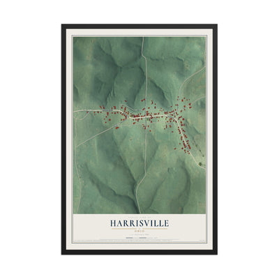 Map of Harrisville, Ohio, 12 x 18 inch print in a black wood frame