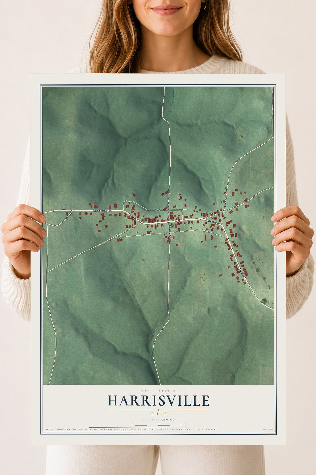 Map of Harrisville, Ohio, 18 x 24 inch unframed archival matte print