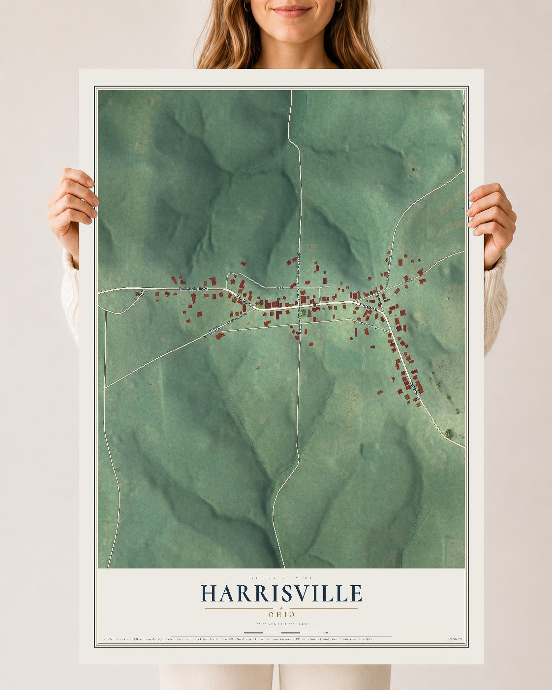 Map of Harrisville, Ohio, 24 x 36 inch unframed archival matte print