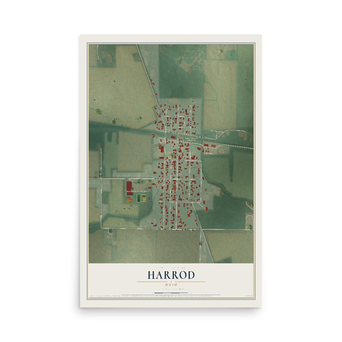 Map of Harrod, Ohio, 12 x 18 inch unframed archival matte print
