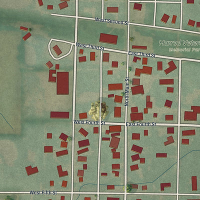 Close-up of the map of Harrod, Ohio print showing street and building detail