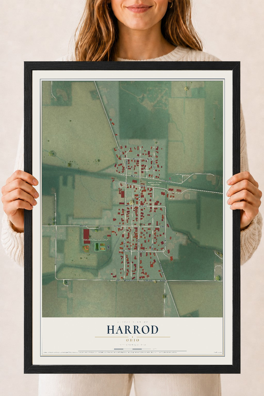 Map of Harrod, Ohio, 18 x 24 inch print in a black wood frame