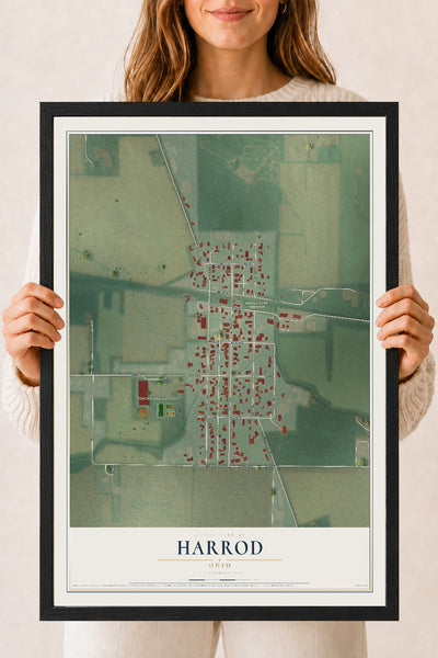 Map of Harrod, Ohio, 18 x 24 inch print in a black wood frame