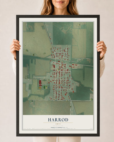Map of Harrod, Ohio, 24 x 36 inch print in a black wood frame