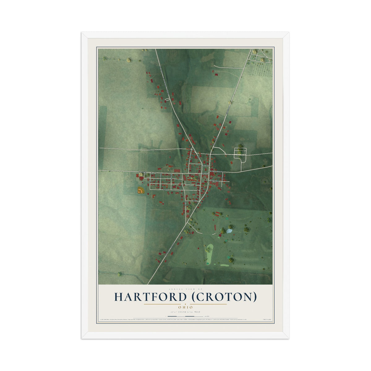 Map of Hartford (Croton), Ohio, 12 x 18 inch print in a white wood frame