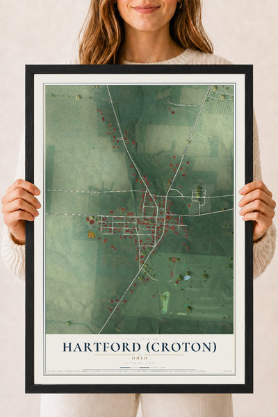 Map of Hartford (Croton), Ohio, 18 x 24 inch print in a black wood frame