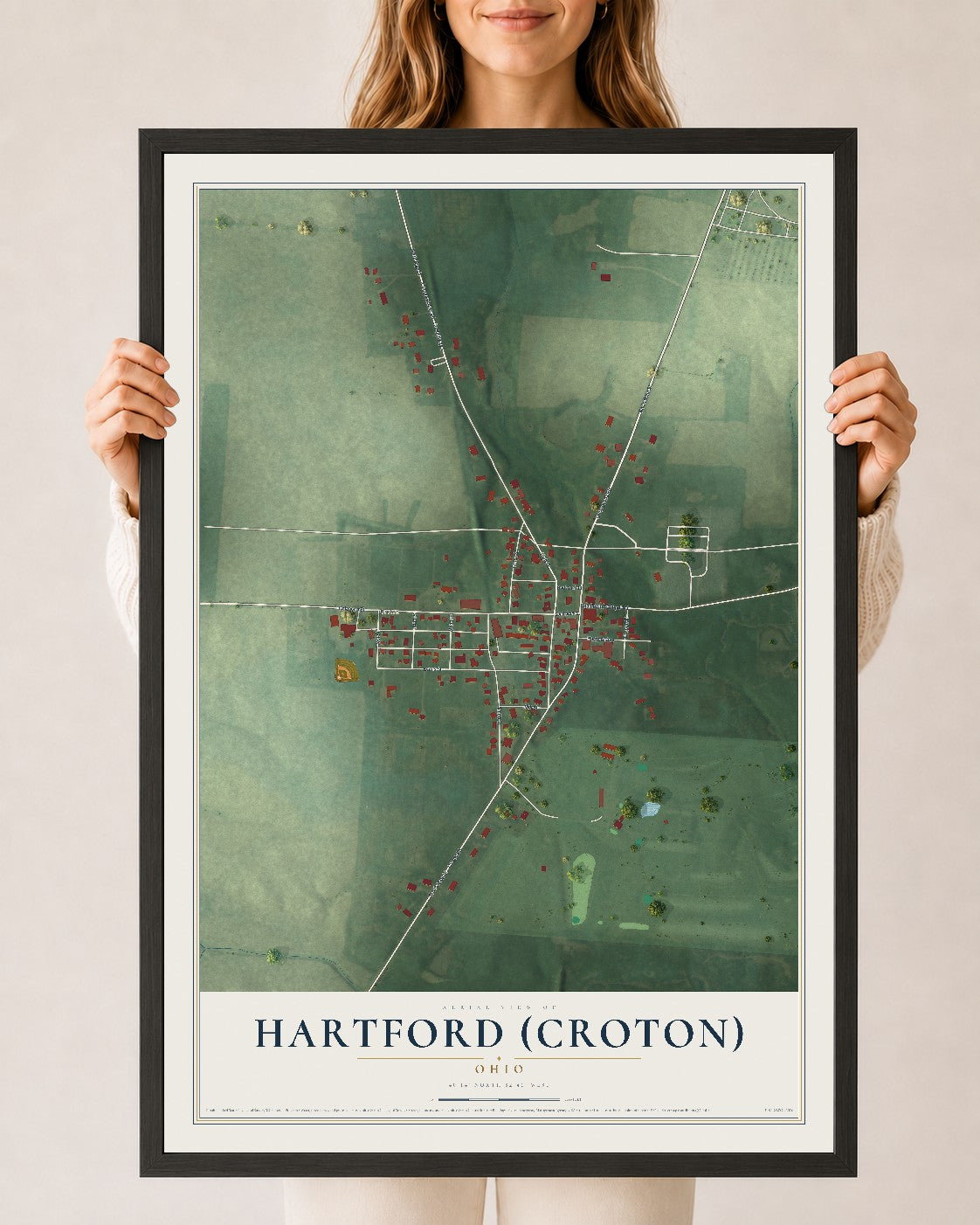Map of Hartford (Croton), Ohio, 24 x 36 inch print in a black wood frame