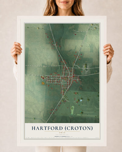 Map of Hartford (Croton), Ohio, 24 x 36 inch print in a white wood frame