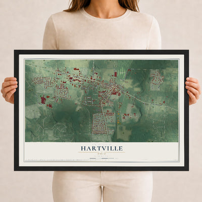 Map of Hartville, Ohio, 12 x 18 inch print in a black wood frame