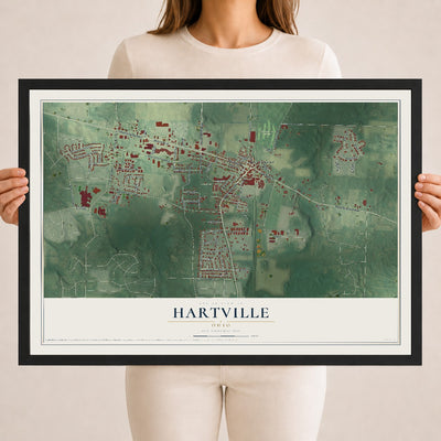 Map of Hartville, Ohio, 18 x 24 inch print in a black wood frame