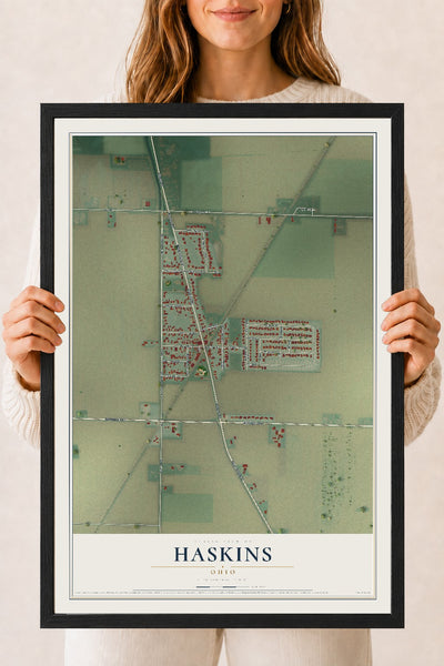 Map of Haskins, Ohio, 18 x 24 inch print in a black wood frame