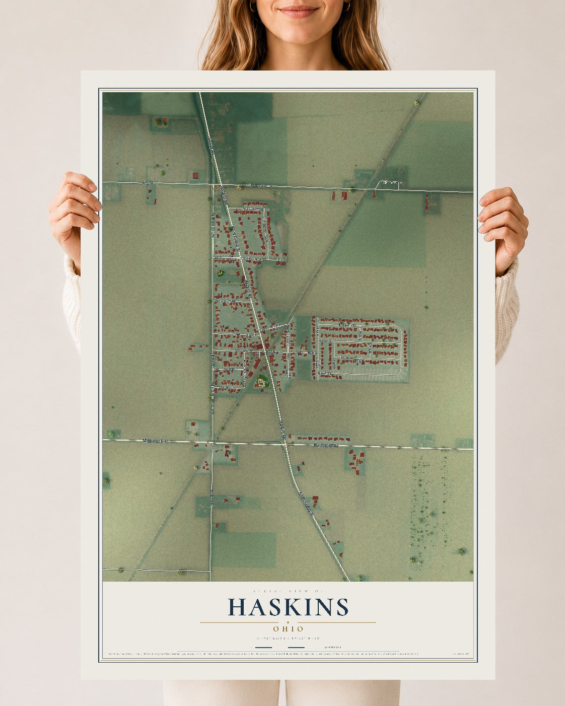 Map of Haskins, Ohio, 24 x 36 inch unframed archival matte print