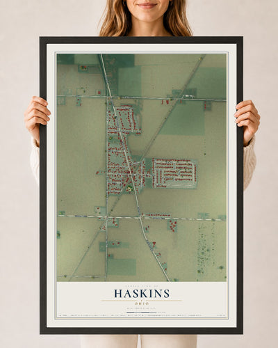 Map of Haskins, Ohio, 24 x 36 inch print in a black wood frame