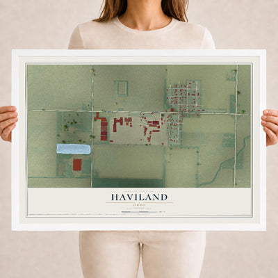 Map of Haviland, Ohio, 18 x 24 inch print in a white wood frame