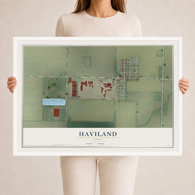 Map of Haviland, Ohio, 24 x 36 inch print in a white wood frame