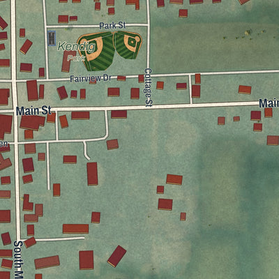 Close-up of the map of Hayesville, Ohio print showing street and building detail