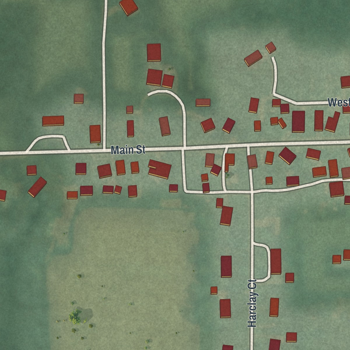 Second close-up of the map of Hayesville, Ohio print showing more streets and buildings