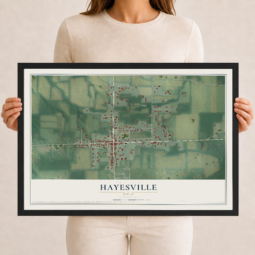 Map of Hayesville, Ohio, 12 x 18 inch print in a black wood frame