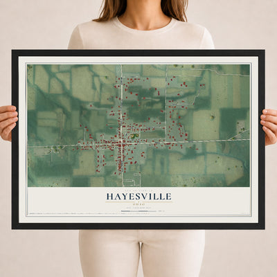 Map of Hayesville, Ohio, 18 x 24 inch print in a black wood frame
