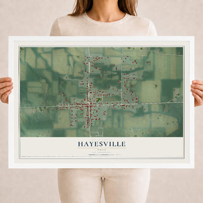 Map of Hayesville, Ohio, 18 x 24 inch print in a white wood frame