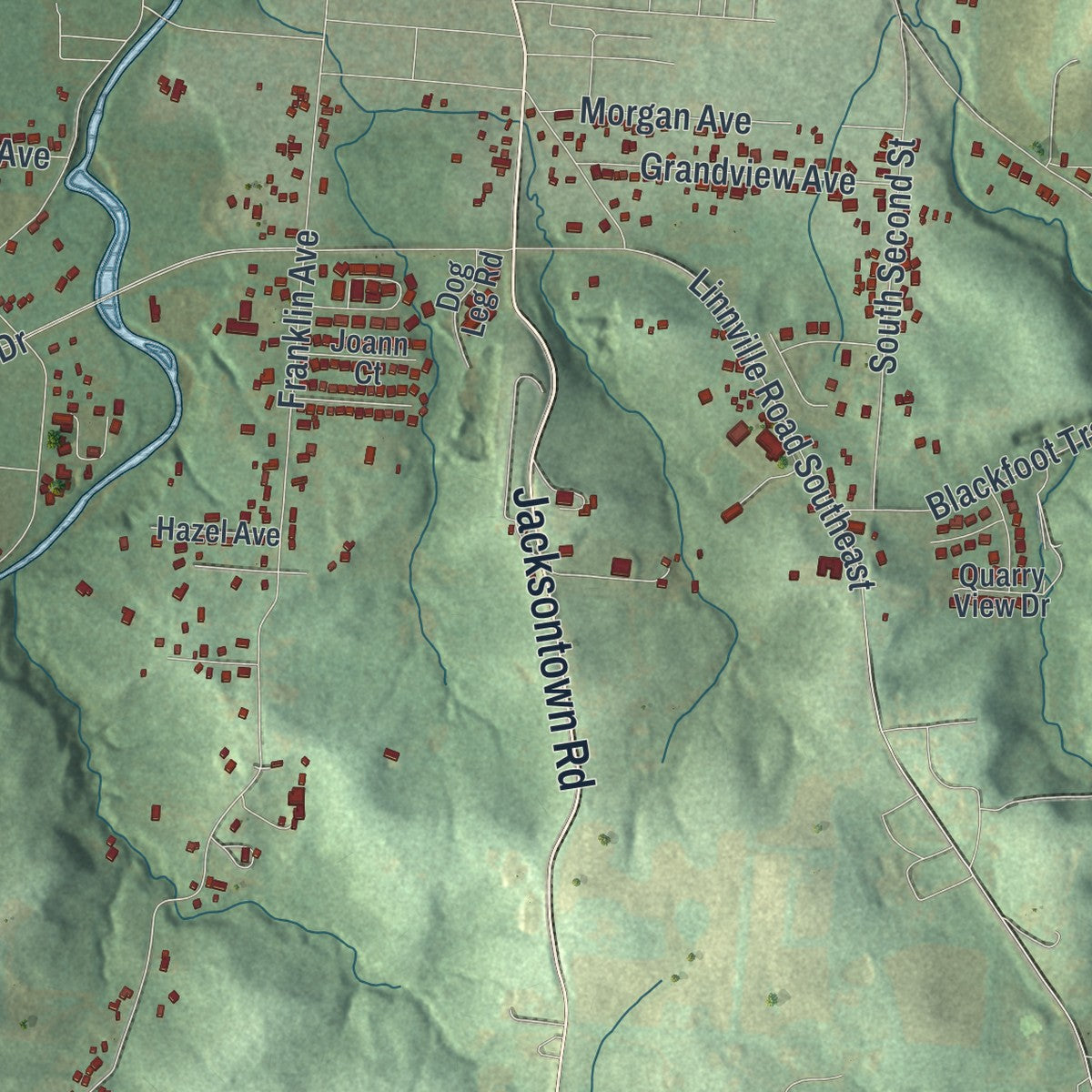 Second close-up of the map of Heath, Ohio print showing more streets and buildings