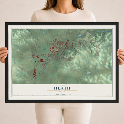 Map of Heath, Ohio, 18 x 24 inch print in a black wood frame