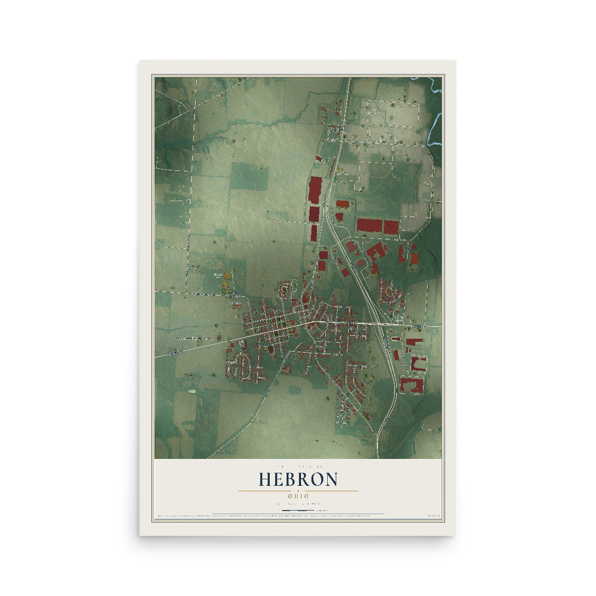 Map of Hebron, Ohio, 12 x 18 inch unframed archival matte print