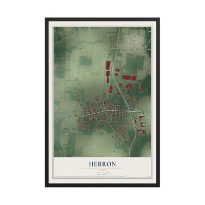 Map of Hebron, Ohio, 12 x 18 inch print in a black wood frame