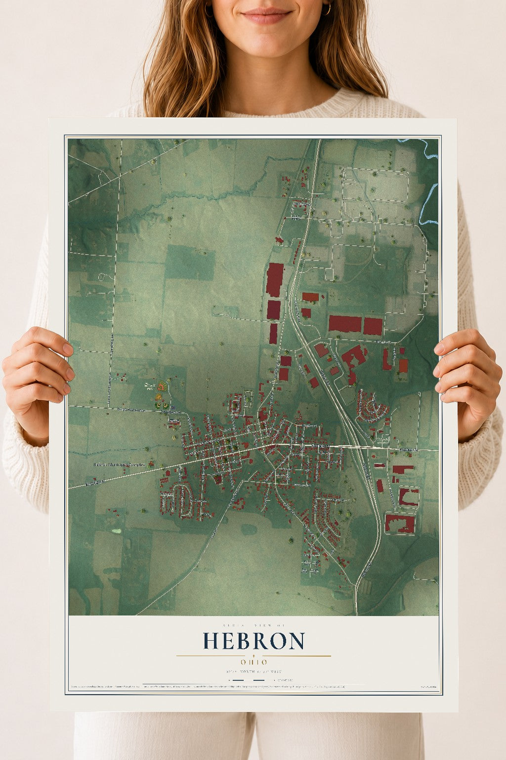 Map of Hebron, Ohio, 18 x 24 inch unframed archival matte print