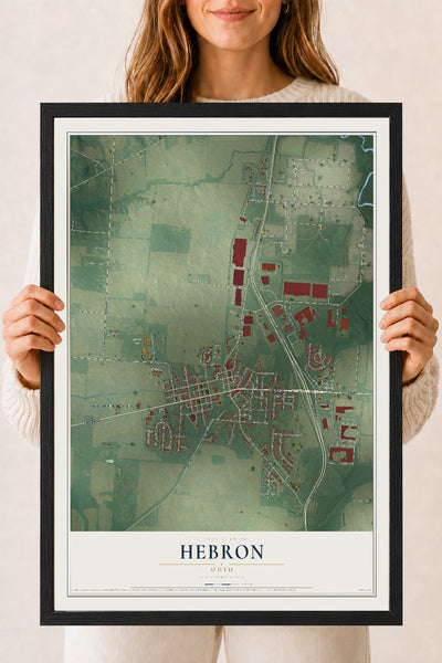 Map of Hebron, Ohio, 18 x 24 inch print in a black wood frame