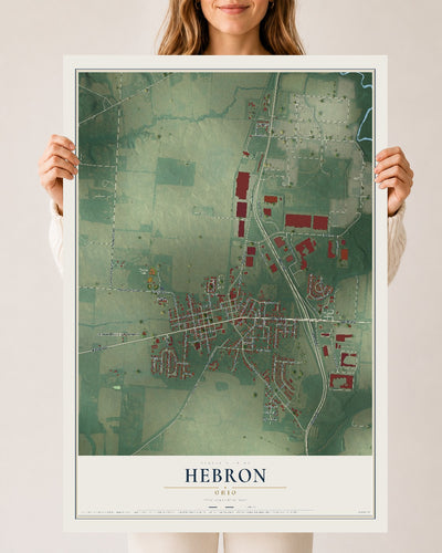 Map of Hebron, Ohio, 24 x 36 inch unframed archival matte print